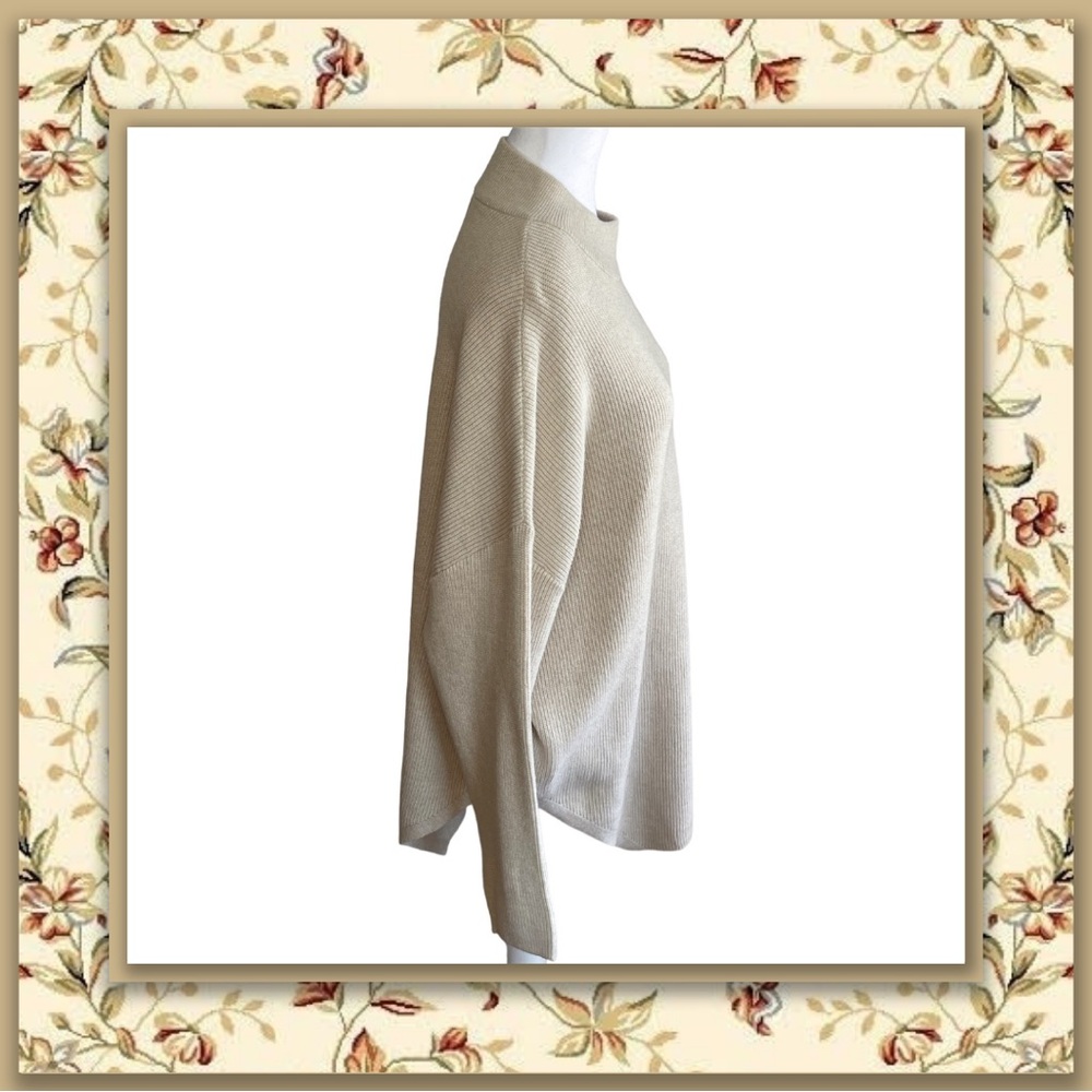 Ophelia Roe Tan Mock Neck Asymmetrical Hem Ribbed Sweater - Picture 4 of 4